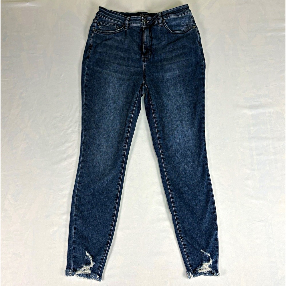 Judy Blue Womens Skinny Jeans Size 15/32 High Rise Distressed Fray Hem Ankle